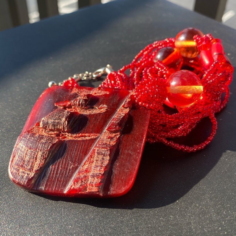 Vintage Red Glass Pendant Necklace - Picture 2 of 8